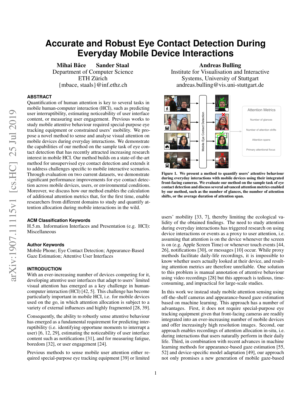 Accurate and Robust Eye Contact Detection During Everyday Mobile Device Interactions