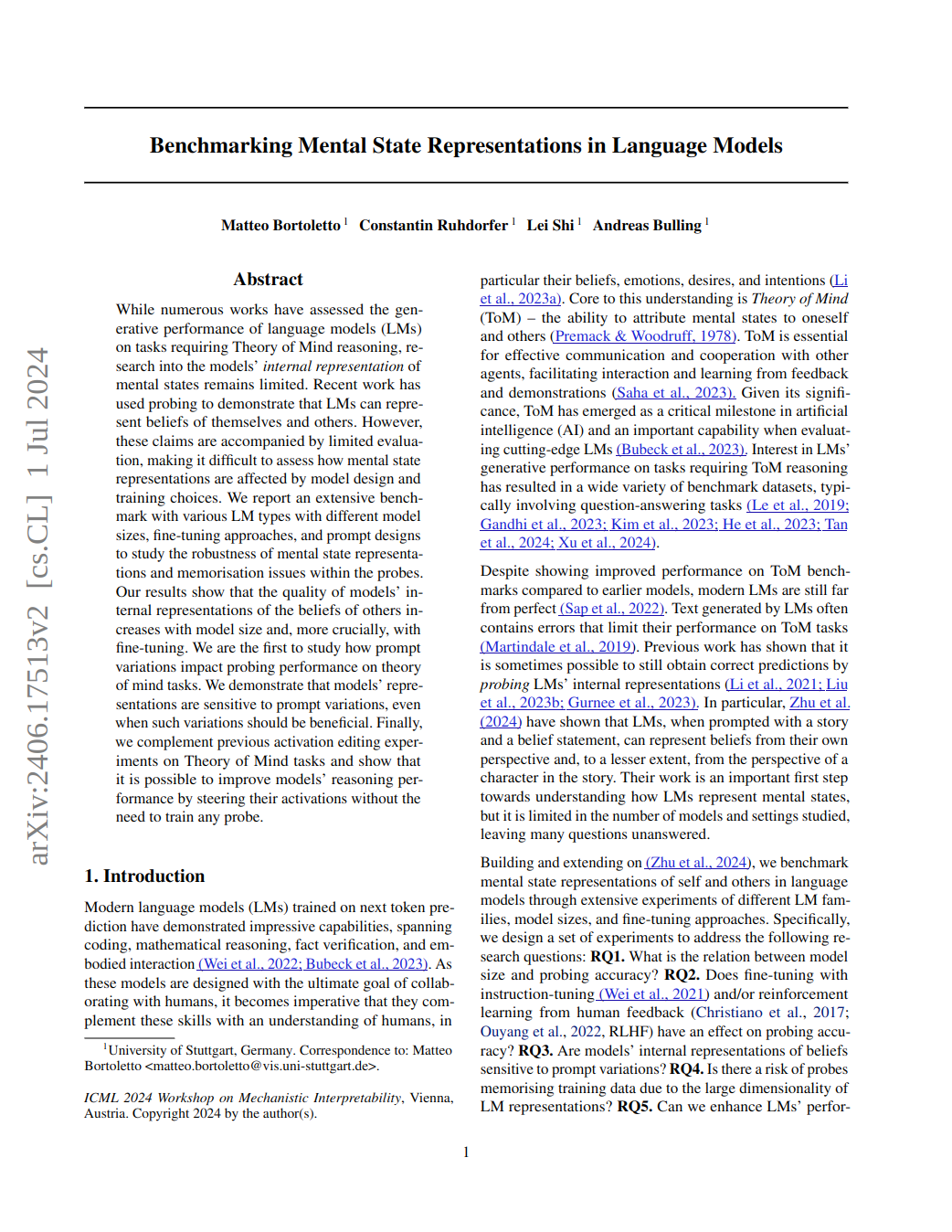 Benchmarking Mental State Representations in Language Models