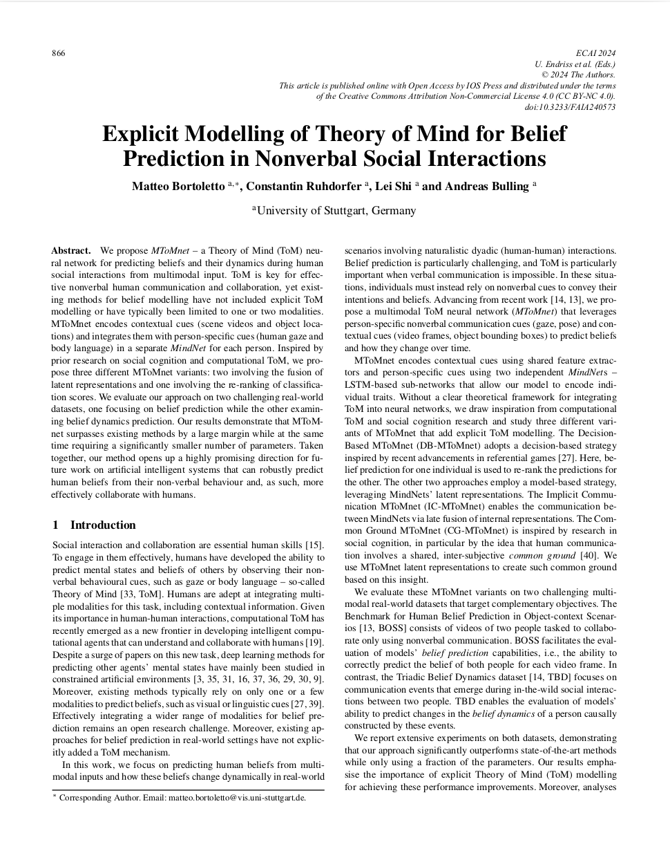 Explicit Modelling of Theory of Mind for Belief Prediction in Nonverbal Social Interactions