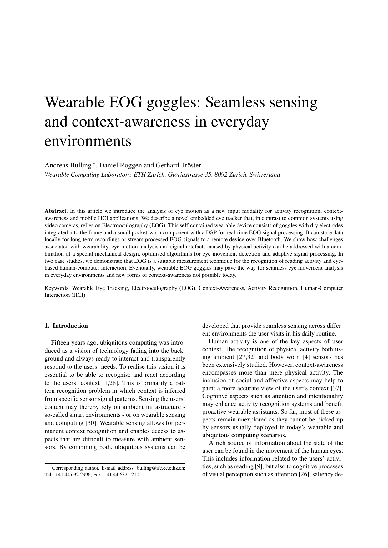 Wearable EOG goggles: Seamless sensing and context-awareness in everyday environments