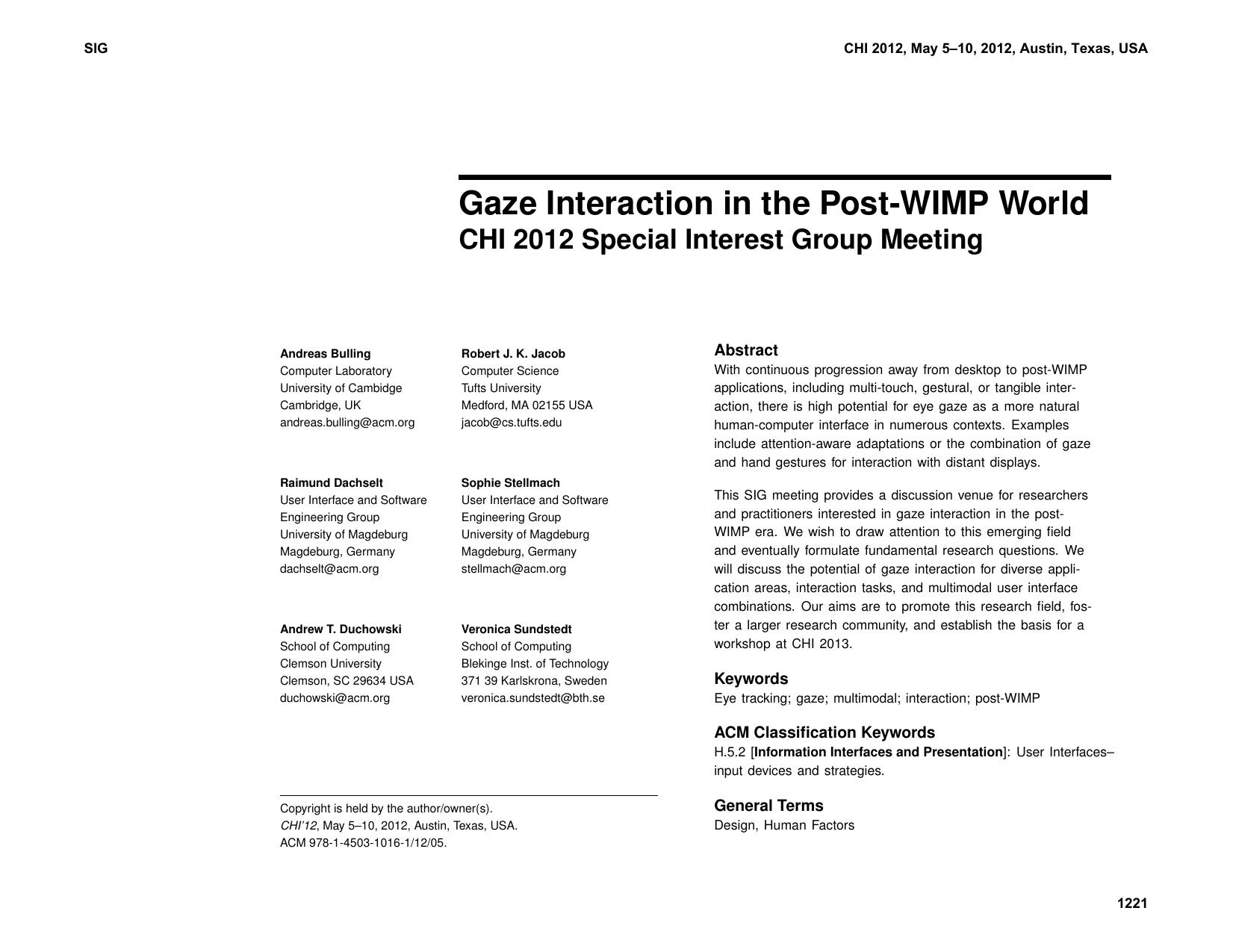 Gaze interaction in the post-WIMP world