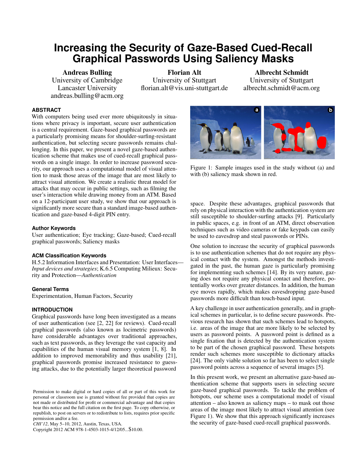 Increasing the Security of Gaze-Based Cued-Recall Graphical Passwords Using Saliency Masks