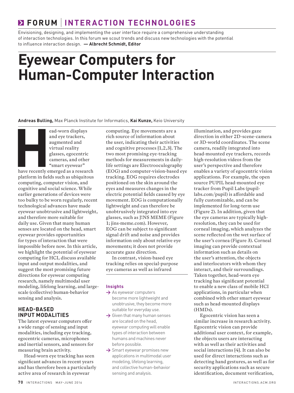 EyeWear Computers for Human-Computer Interaction