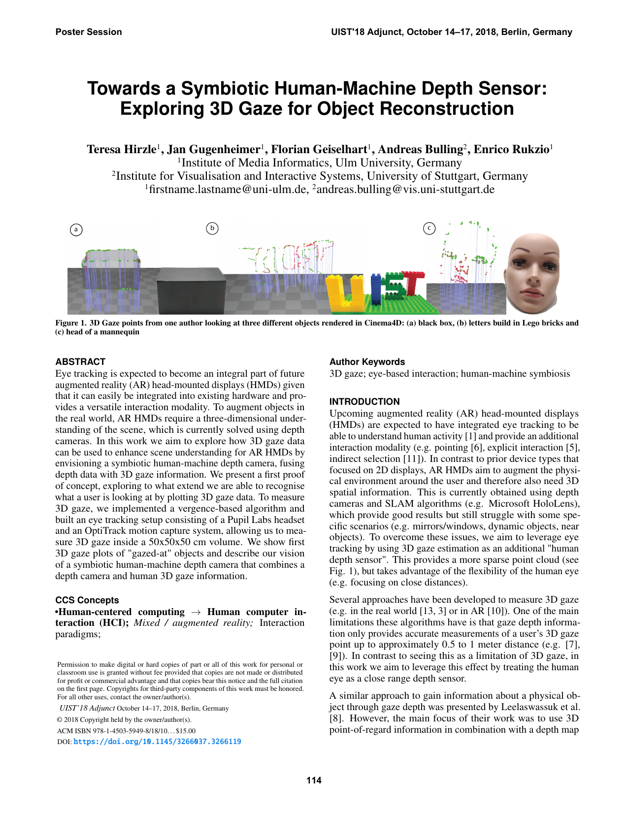 Towards a Symbiotic Human-Machine Depth Sensor: Exploring 3D Gaze for Object Reconstruction