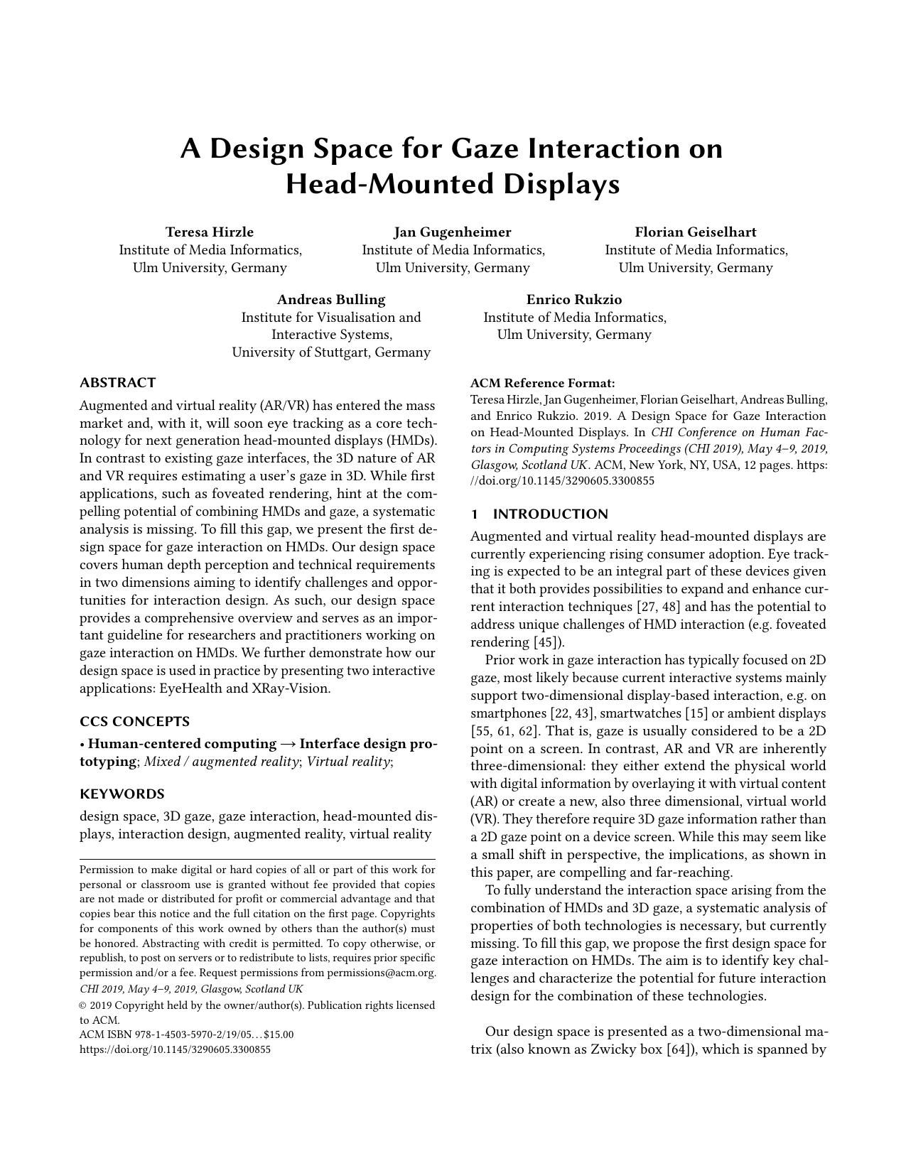 A Design Space for Gaze Interaction on Head-mounted Displays