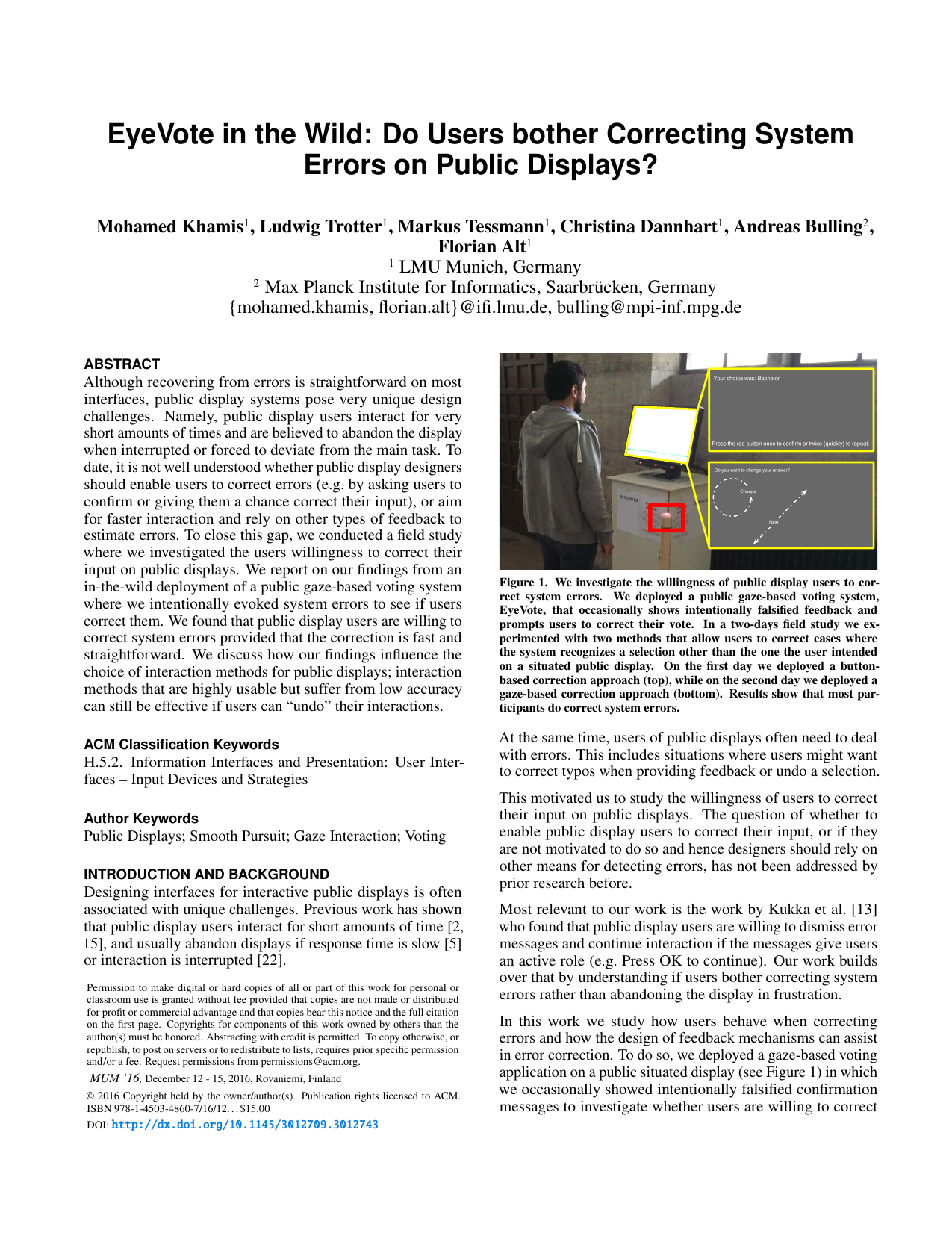 EyeVote in the Wild: Do Users bother Correcting System Errors on Public Displays?