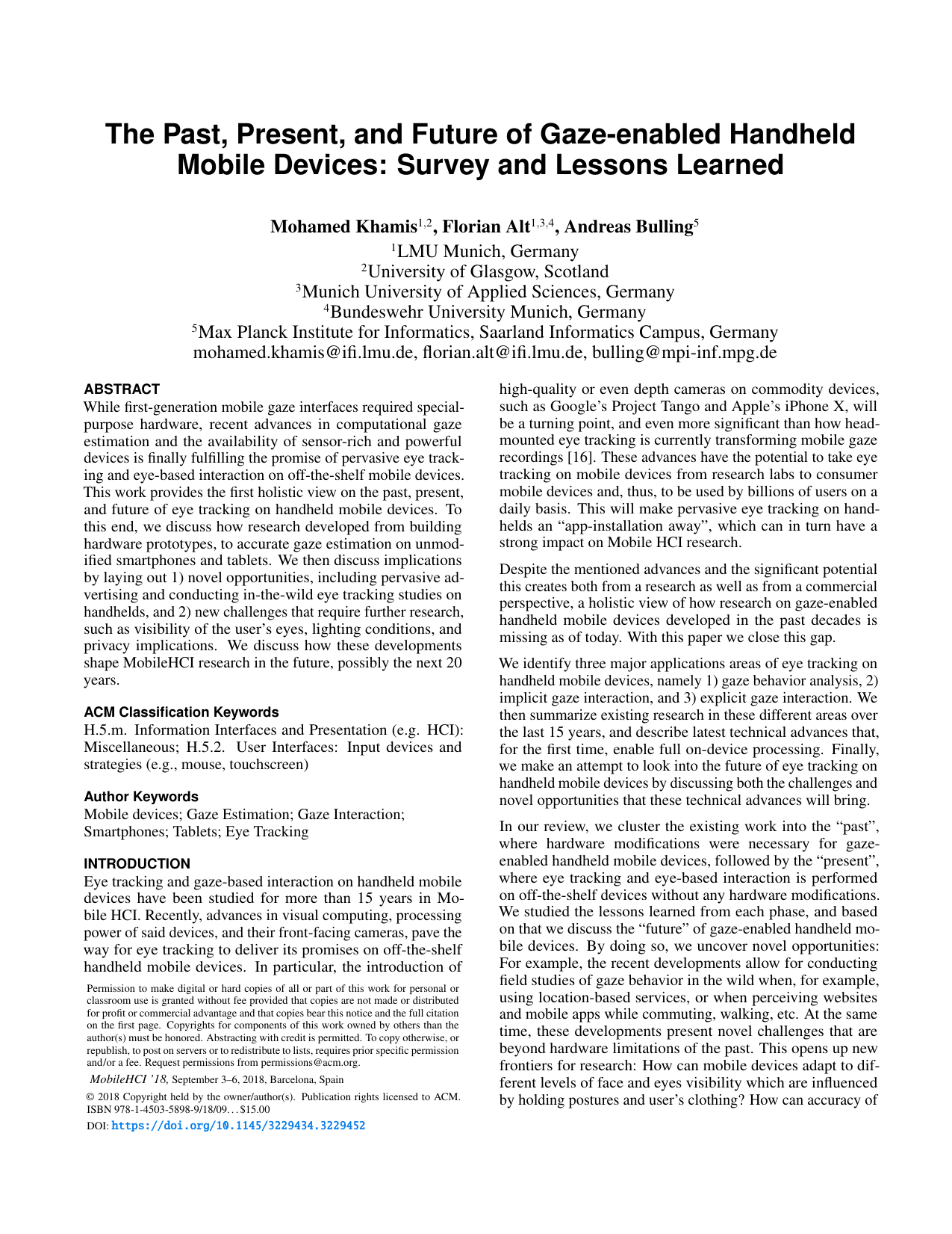 The Past, Present, and Future of Gaze-enabled Handheld Mobile Devices: Survey and Lessons Learned