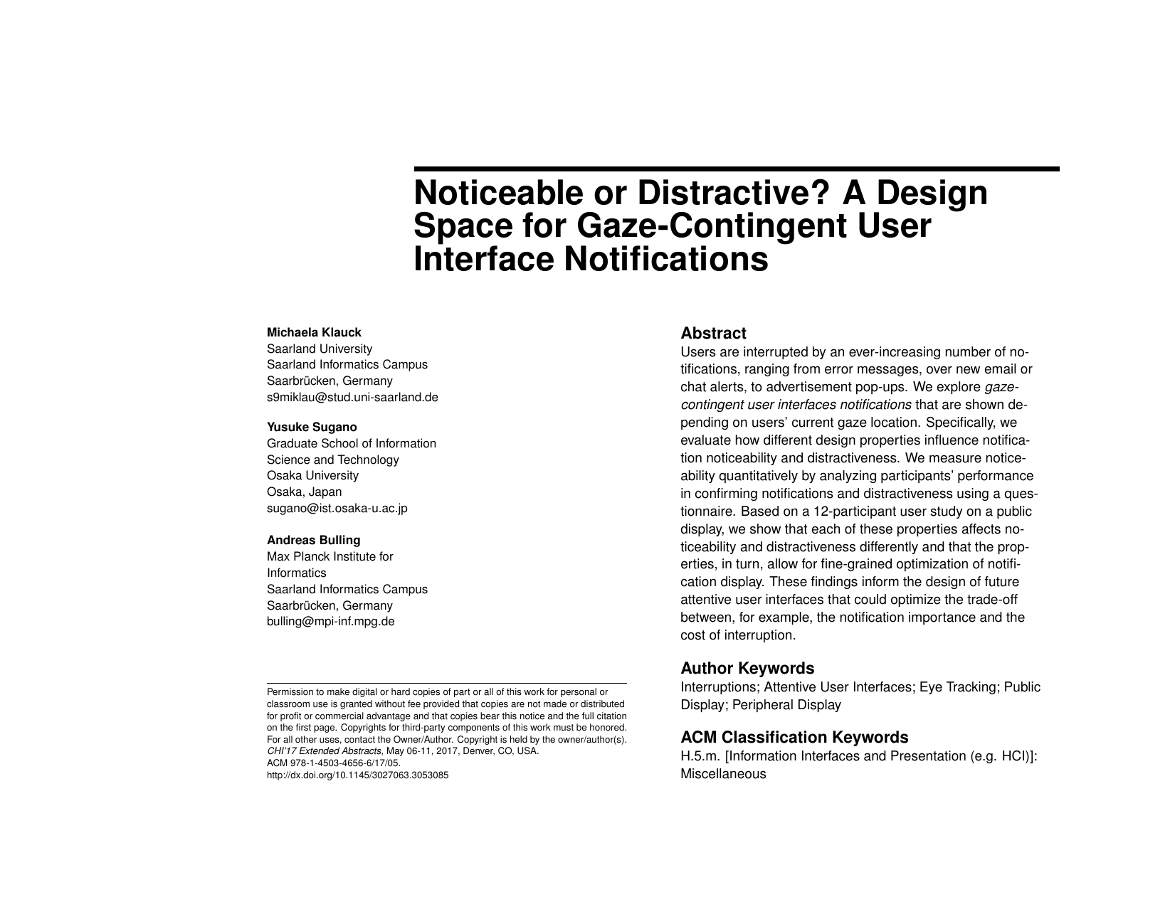 Noticeable or Distractive? A Design Space for Gaze-Contingent User Interface Notifications
