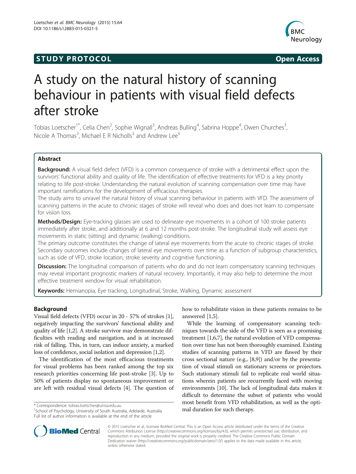 A study on the natural history of scanning behaviour in patients with visual field defects after stroke