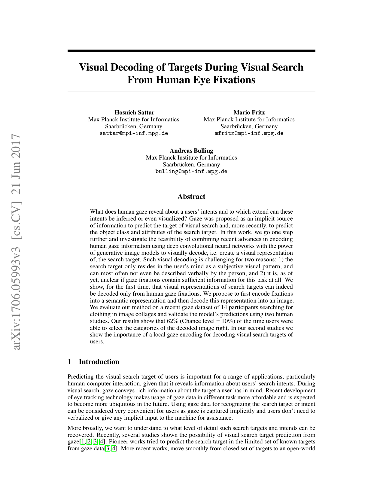 Visual Decoding of Targets During Visual Search From Human Eye Fixations