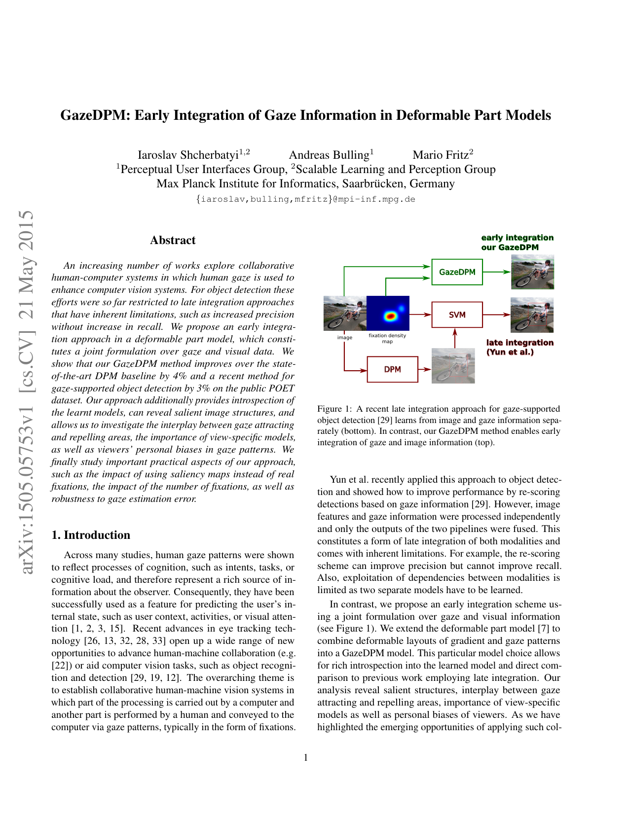 GazeDPM: Early Integration of Gaze Information in Deformable Part Models