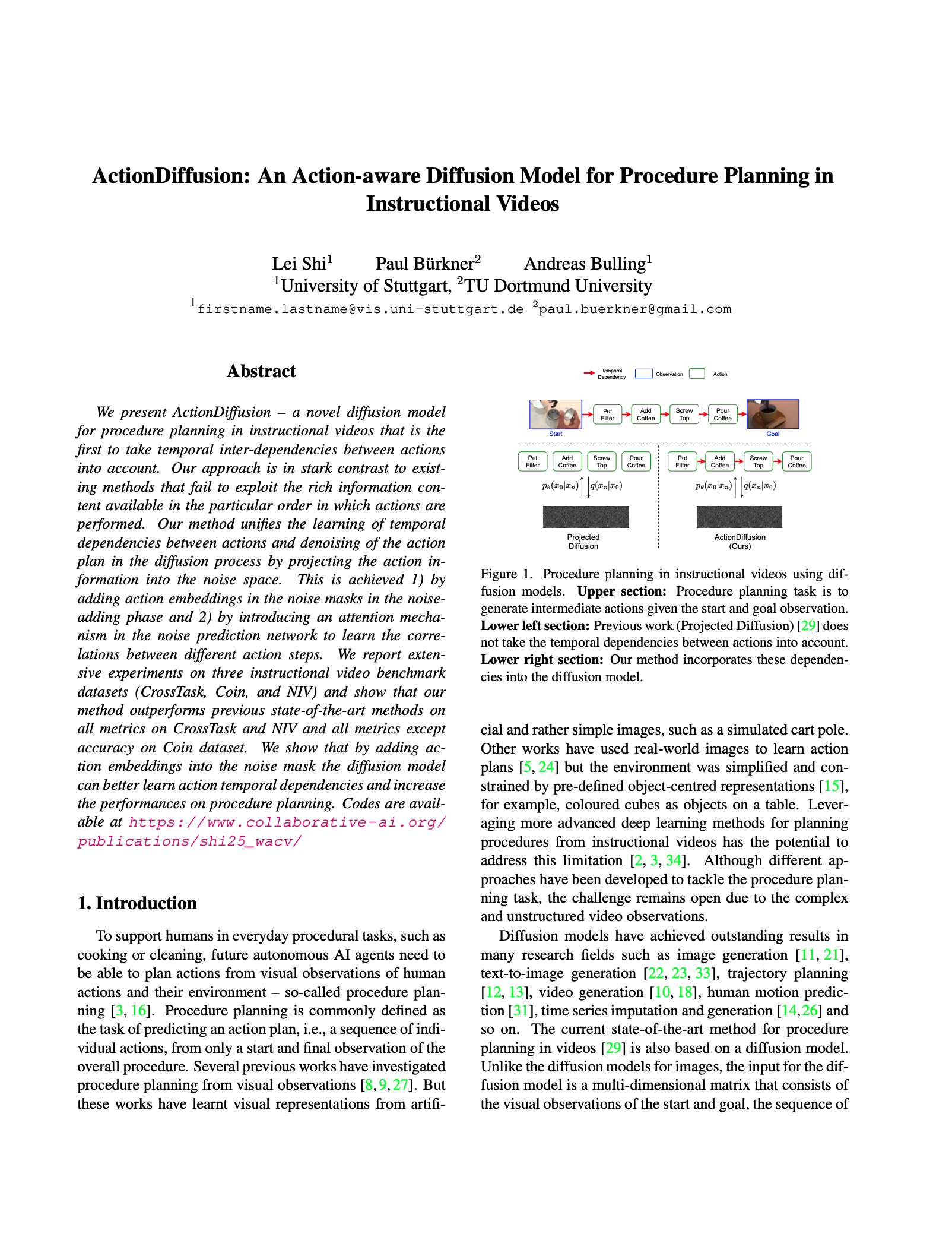 ActionDiffusion: An Action-aware Diffusion Model for Procedure Planning in Instructional Videos