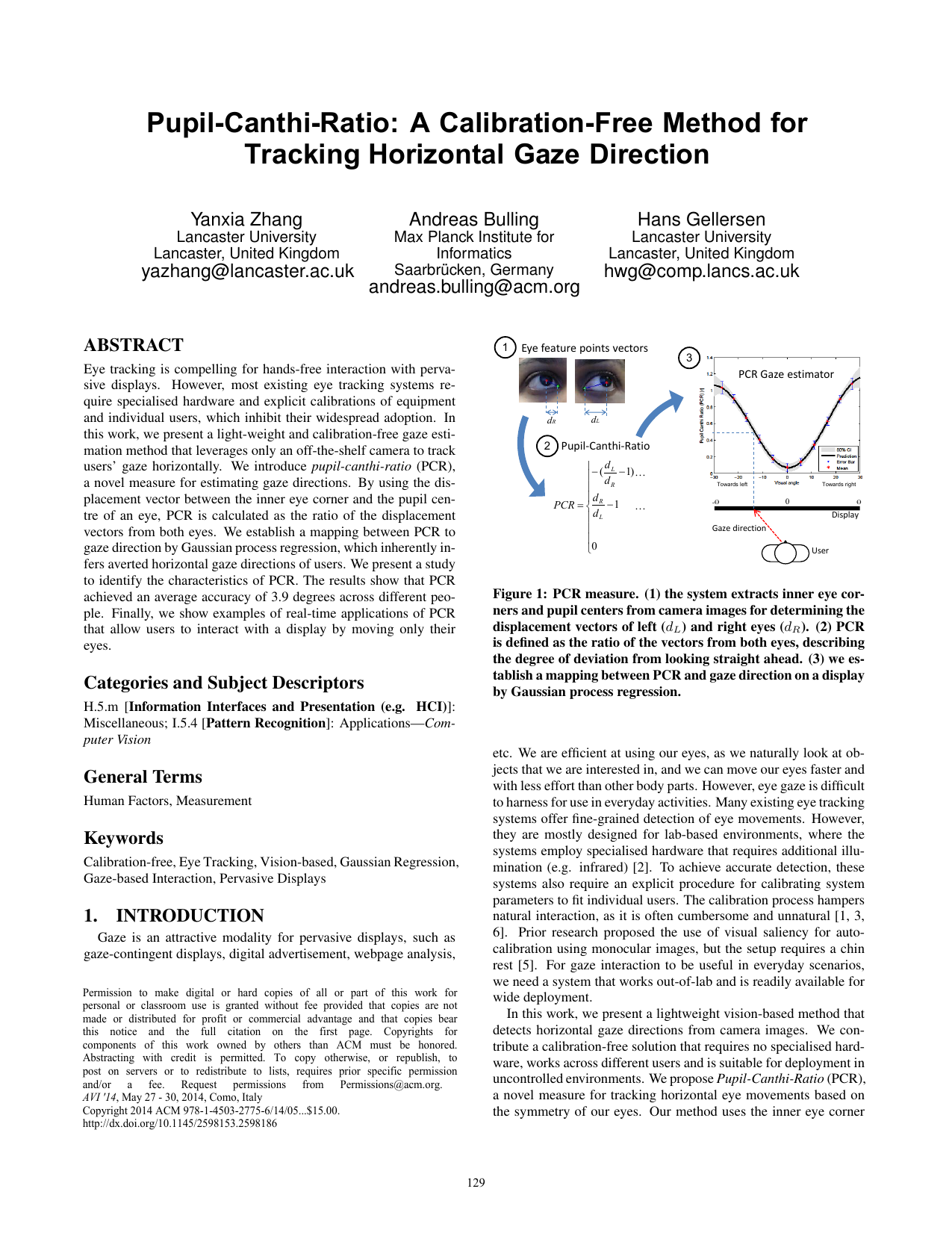 Pupil-Canthi-Ratio: A Calibration-Free Method for Tracking Horizontal Gaze Direction